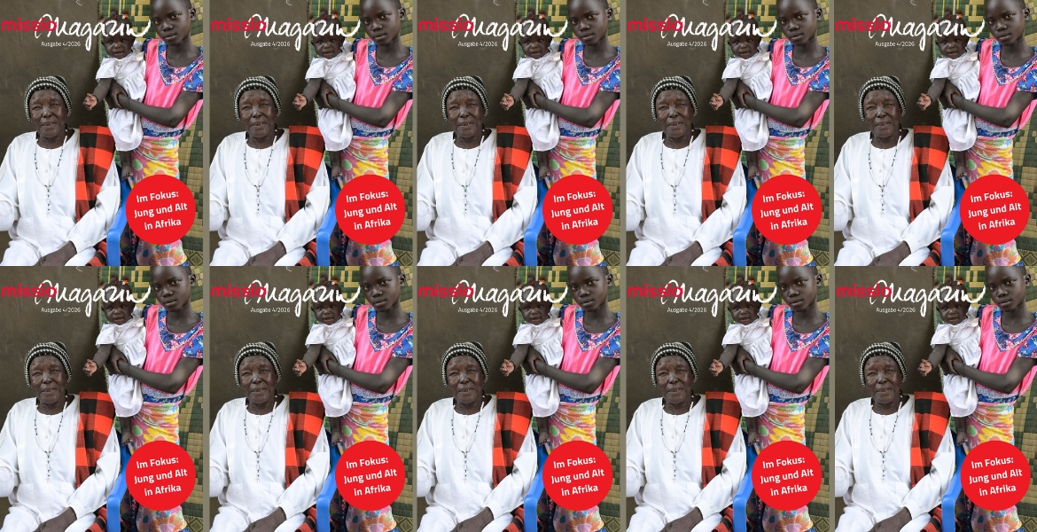Zehn Cover des missio magazins, Ausgabe 4/2026. Darauf zu sehen ist ein madagassisches Mädchen mit Strohhut, das in die Kamera lächelt.